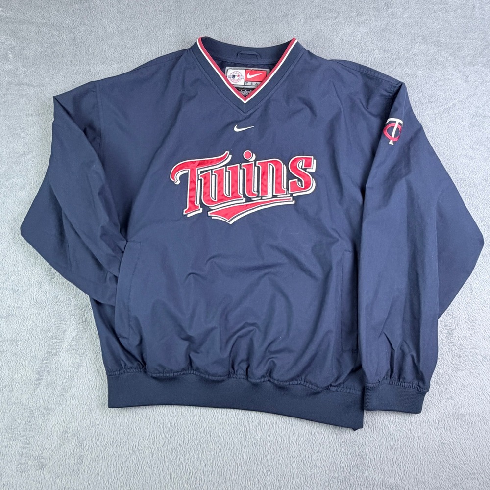 Nike Team Minnesota Twins MLB Pullover Windbreaker Navy Blue V-Neck Mens Medium
